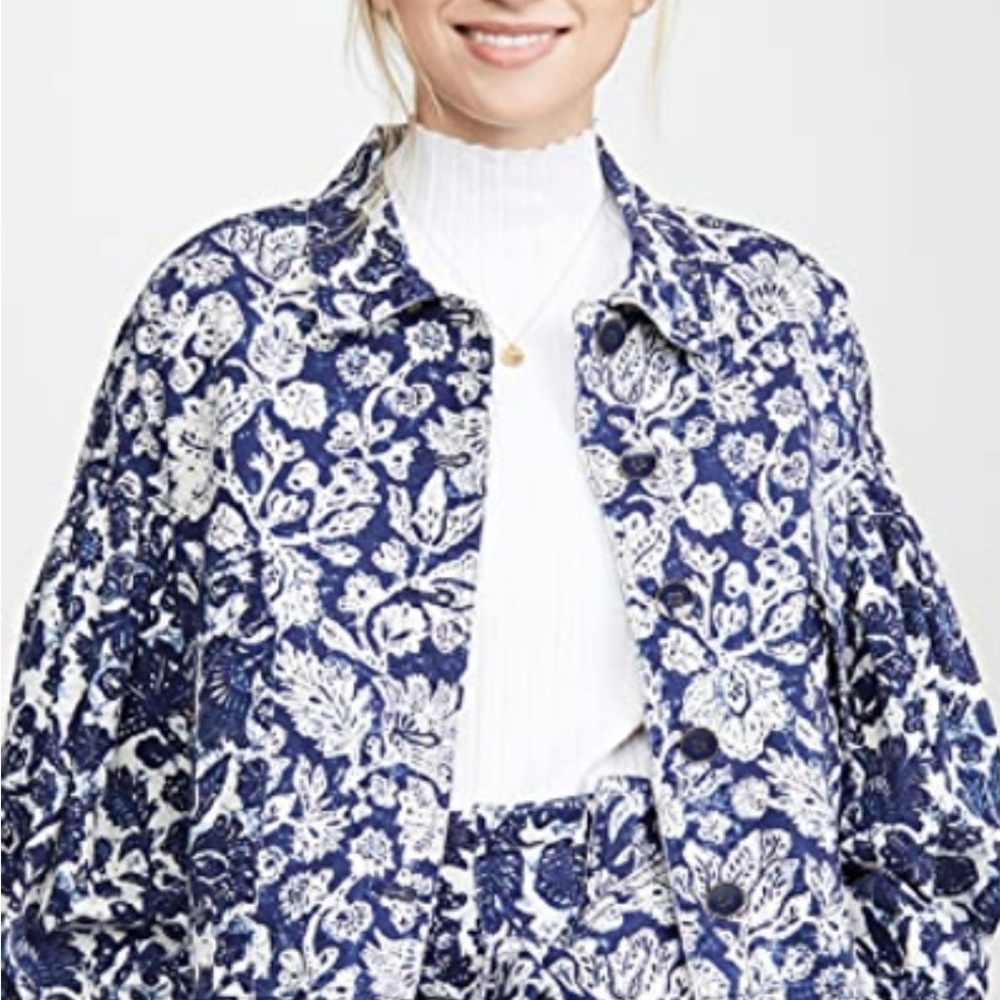 Ulla Johnson Denim Floral Griffin Jacket size Large, sold out everywhere​